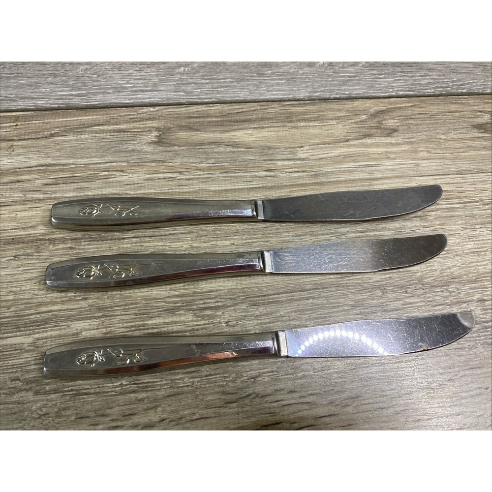 3 rogers maybrook‎ flatware knives Stainless Steel Silverware Butter Knife Rose